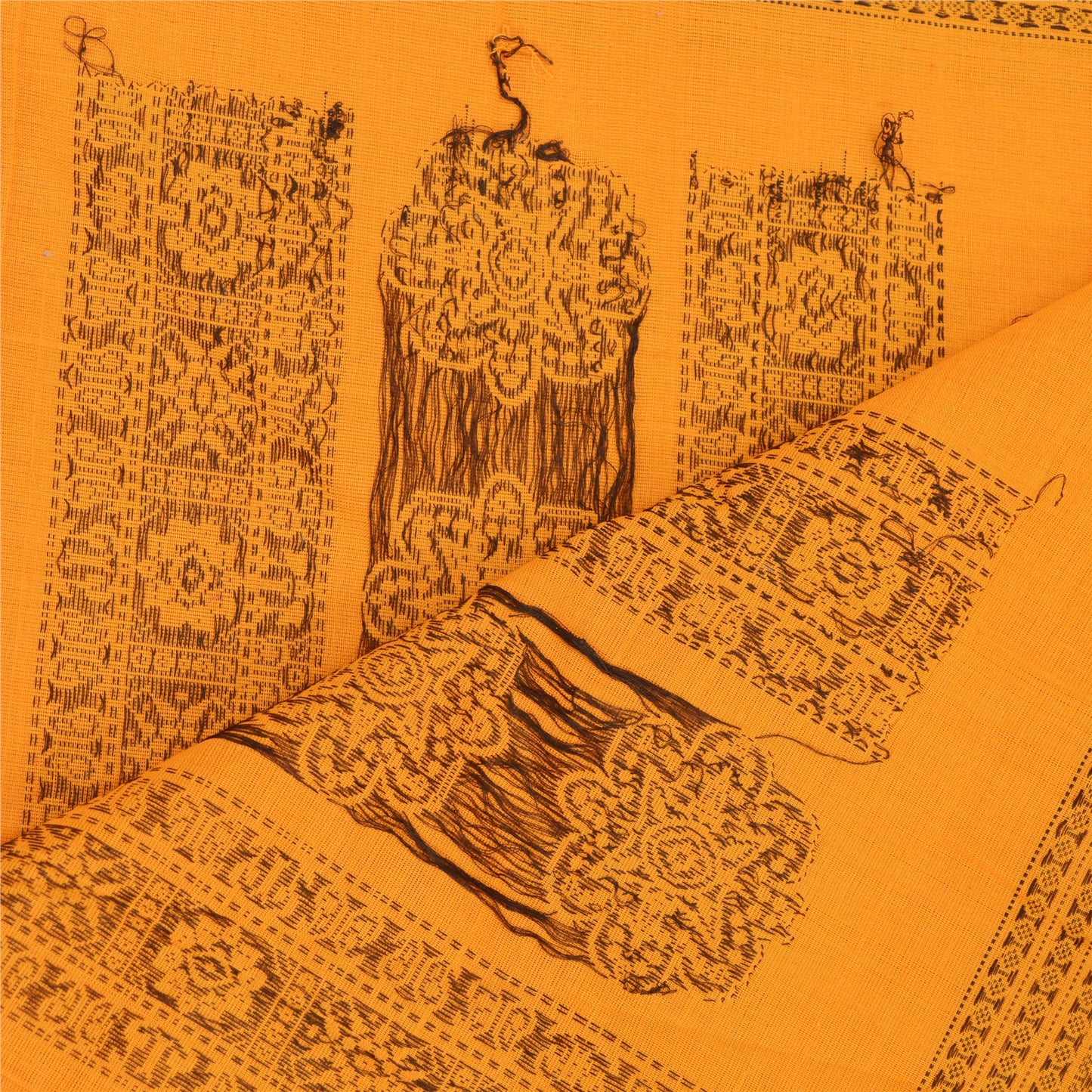 Sanskriti Vintage Dupatta Long Stole Pure Cotton Saffron Woven Wrap Scarves