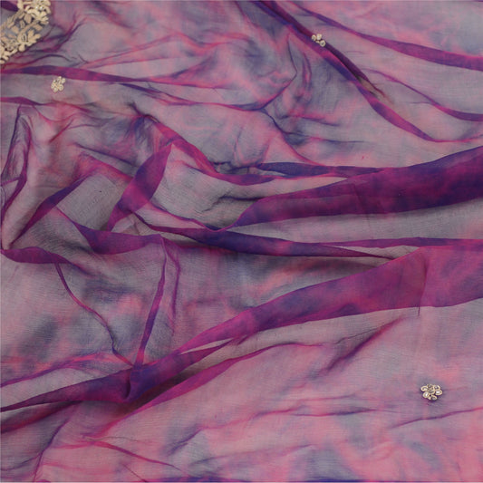 Sanskriti Vintage Dupatta Long Stole Pure Chiffon Silk Purple Handmade Tie-Dye
