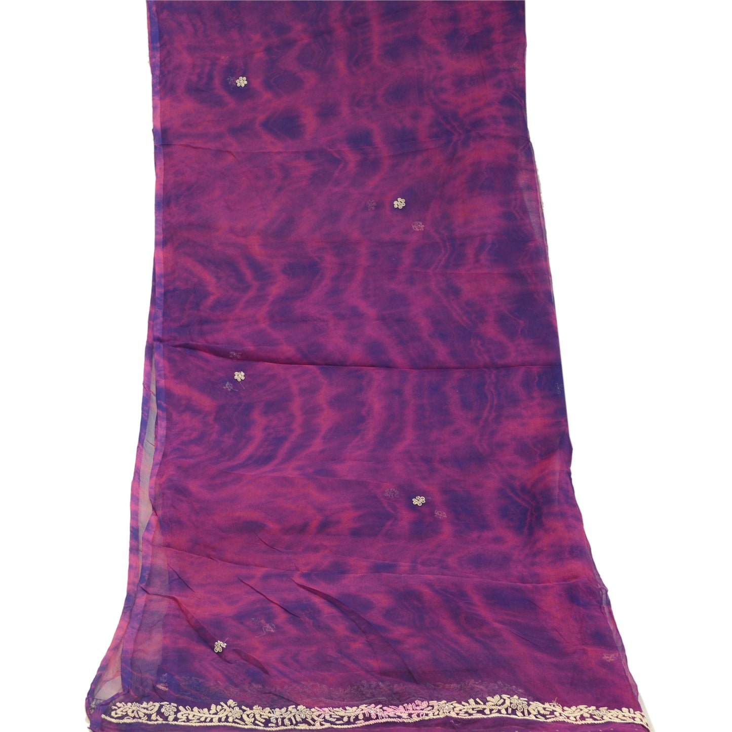 Sanskriti Vintage Dupatta Long Stole Pure Chiffon Silk Purple Handmade Tie-Dye
