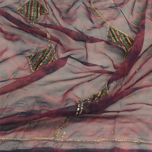 Sanskriti Vintage Dupatta Long Stole Chiffon Purple Hand Beaded Tie-Dye Scarves