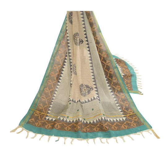 Sanskriti Vintage Dupatta Long Stole Cotton Cream Printed Scarves