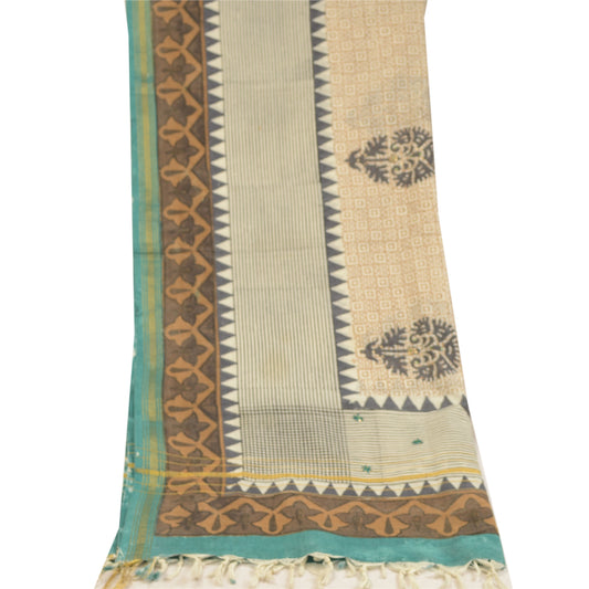 Sanskriti Vintage Dupatta Long Stole Cotton Cream Printed Scarves