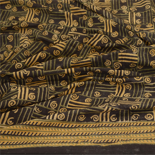 Sanskriti Vintage Dupatta Long Stole Cotton Black Block Printed Wrap Scarves