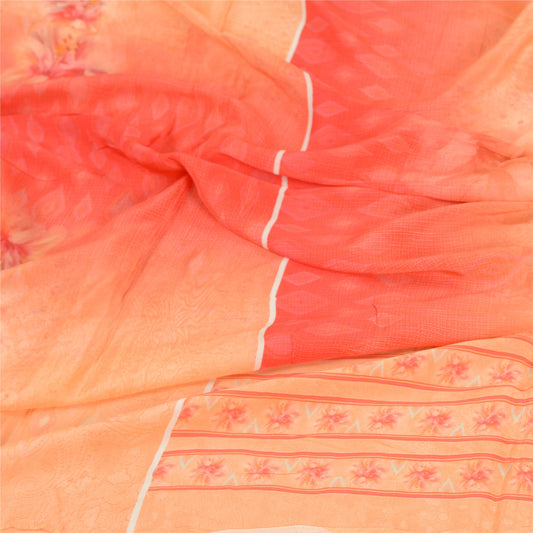 Sanskriti Vintage Dupatta Long Stole Blend Silk Peach Digital Printed Scarves