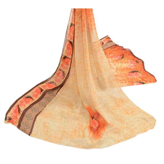 Sanskriti Vintage Dupatta Long Stole Blend Georgette Cream Digital Printed Veil