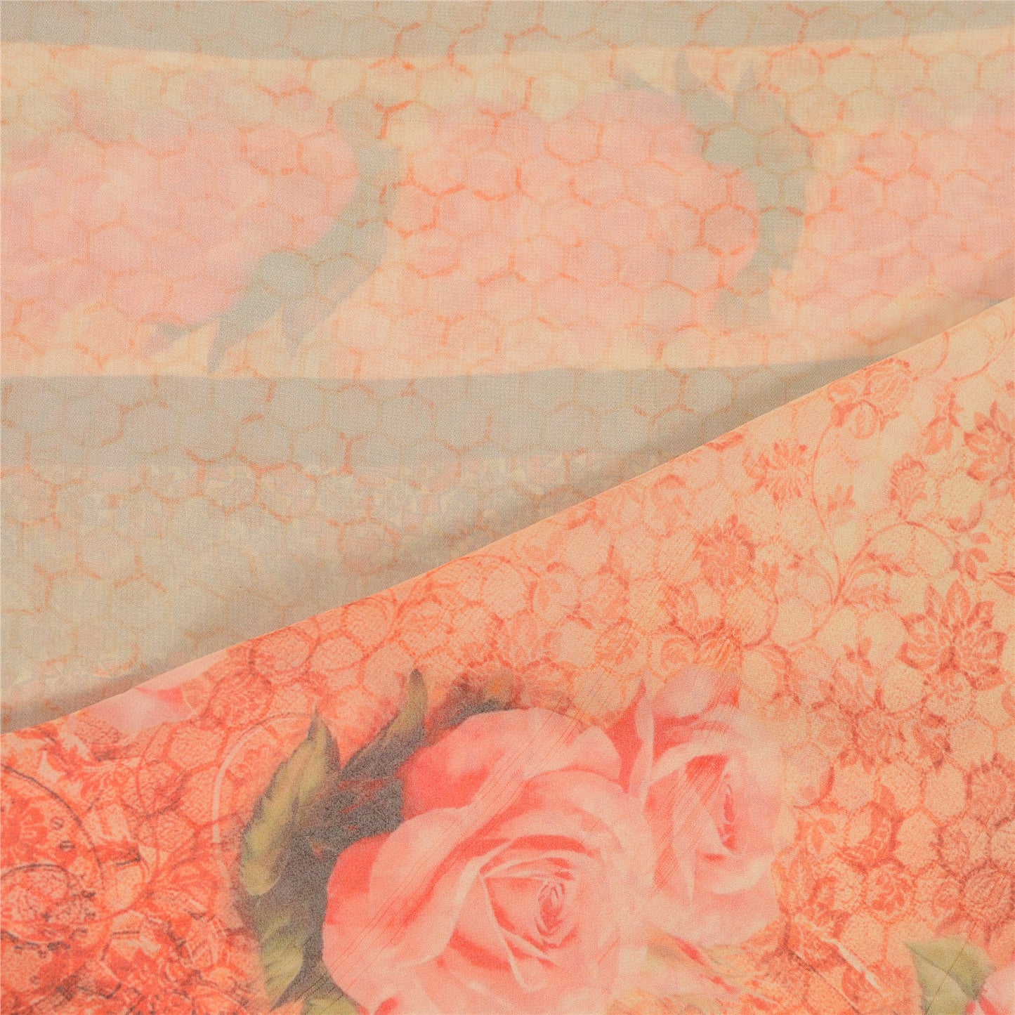 Санскрити Винтаж Дупатта Длинный Палантин Смесовая Жоржет Кремовая Вуаль с Цифровым Печатным Изображением