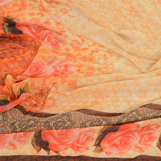 Санскрити Винтаж Дупатта Длинный Палантин Смесовая Жоржет Кремовая Вуаль с Цифровым Печатным Изображением