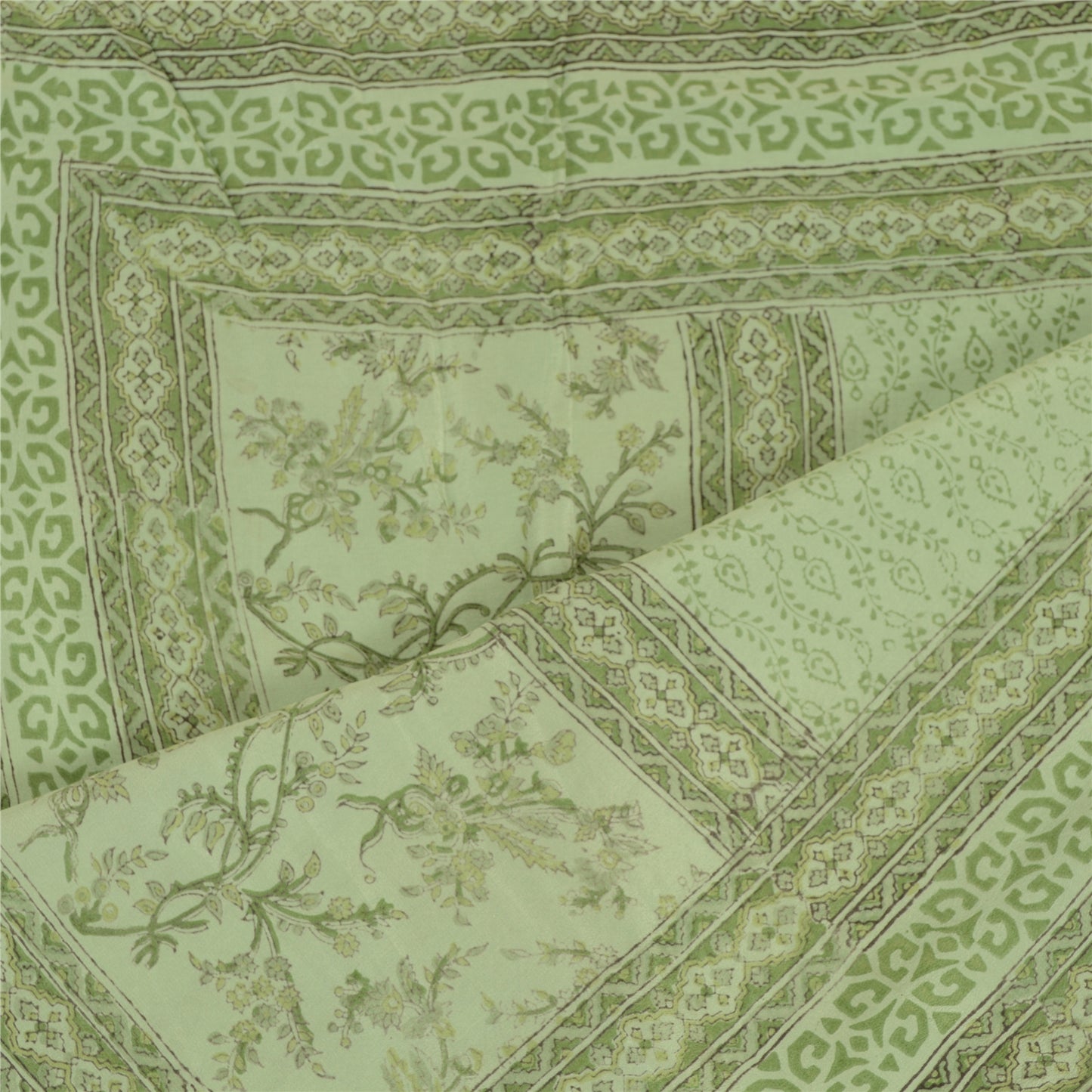 Санскрити Винтаж Дупатта Длинный Палантин Чистый Креп Шелк Зеленый Хиджаб Печатный Шарфы