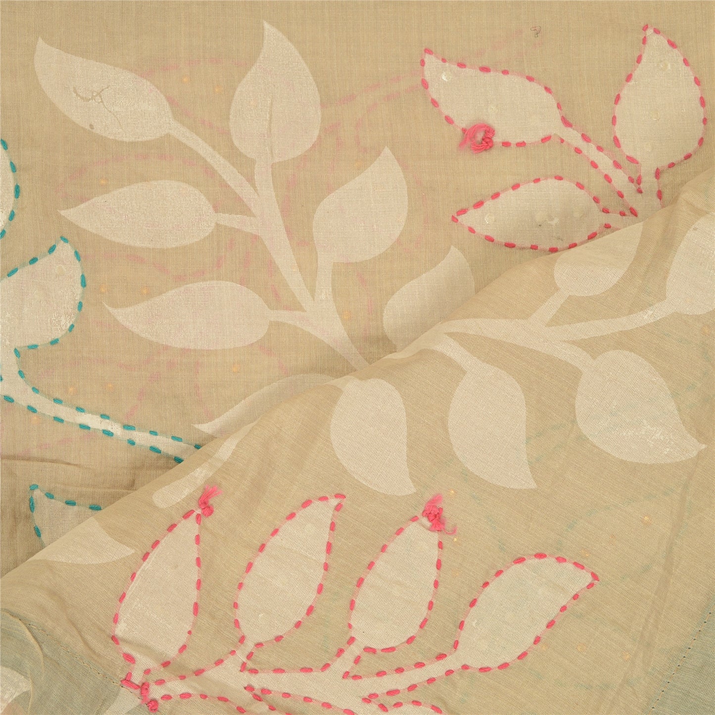 Sanskriti Vintage Dupatta Long Stole Cotton Ivory Handmade Kantha Wrap Scarves