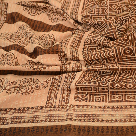 Sanskriti Vintage Dupatta Long Stole Art Silk Brown Printed Woven Scarves