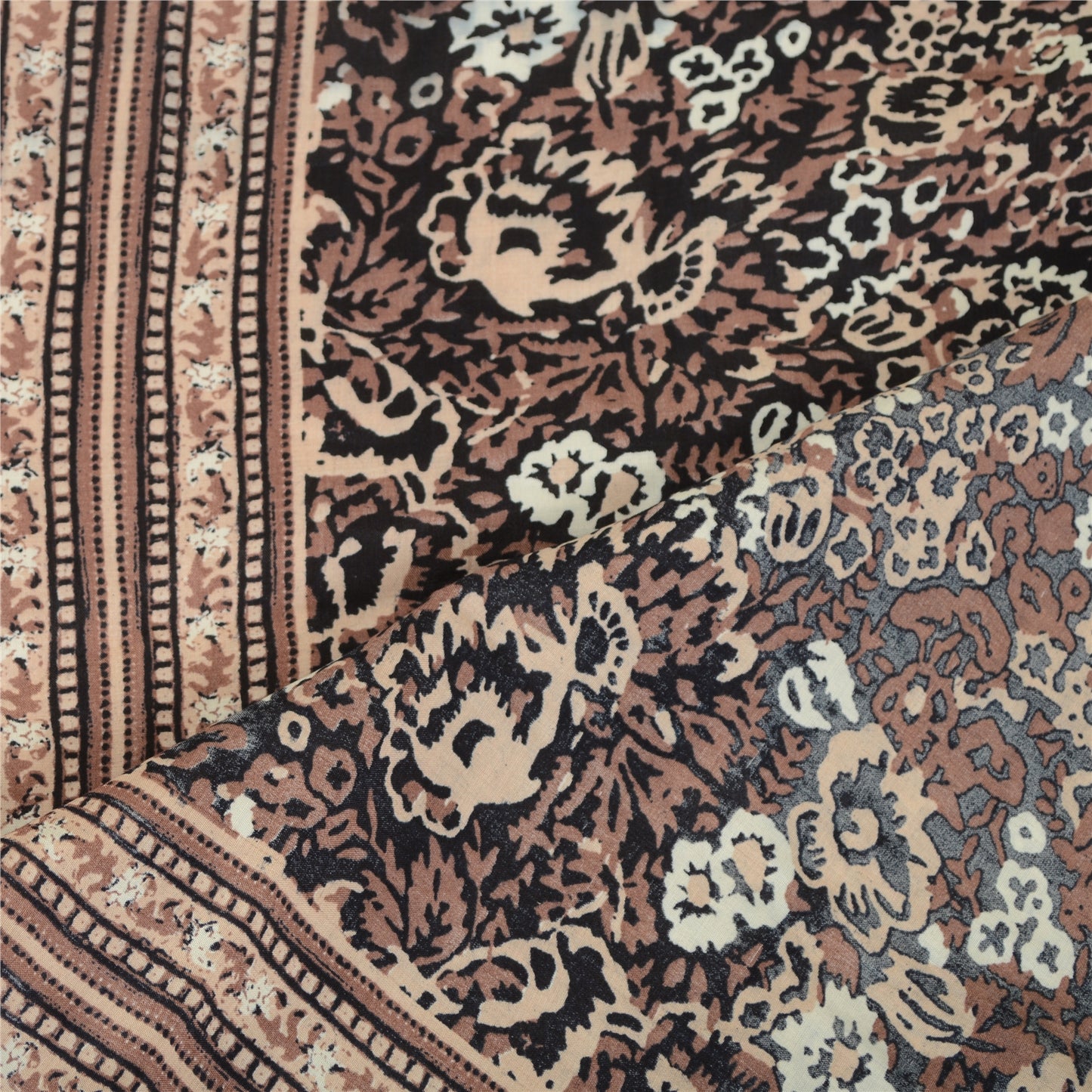 Sanskriti Vintage Dupatta Long Stole Blend Silk Black Hijab Printed Floral Veil