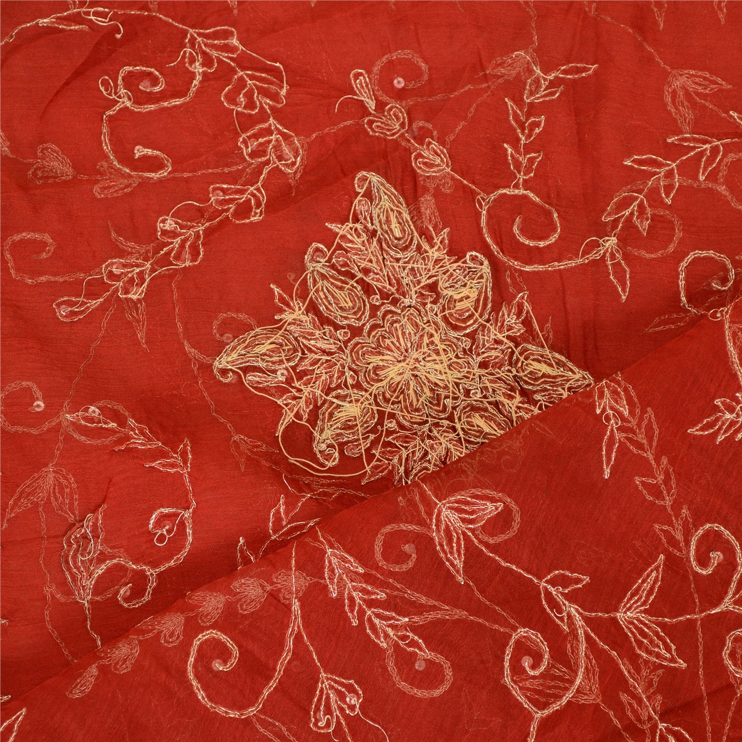 Sanskriti Vintage Dupatta Lange Stol Chiffon Røde Slør Håndperlede Tørklæder