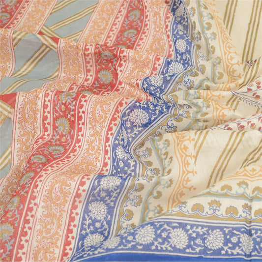 Sanskriti Vintage Dupatta Long Stole Cotton White Hijab Block Printed Scarves