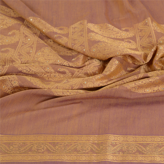 Sanskriti Vintage Dupatta Long Stole Art Silk Brown Hijab Woven Wrap Scarves