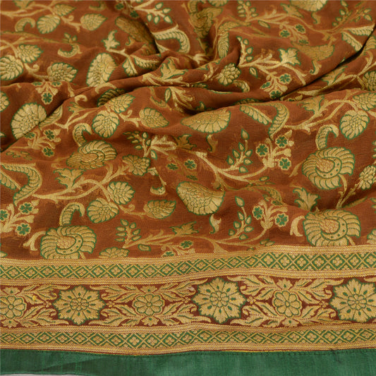 Sanskriti Vintage Dupatta Long Stole Pure Silk Brown Hijab Woven Scarves