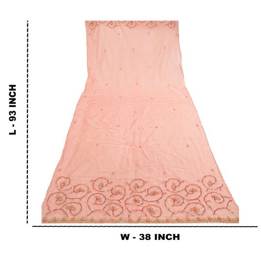 Sanskriti Vintage Dupatta Long Stole Net Mesh Red Veil Hand Beaded Wrap Scarves