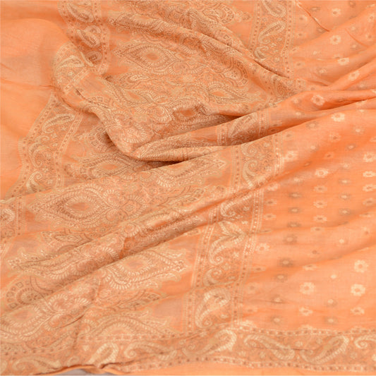 Sanskriti Vintage Dupatta Long Stole 100% Pure Silk Peach Hand-Woven Scarves