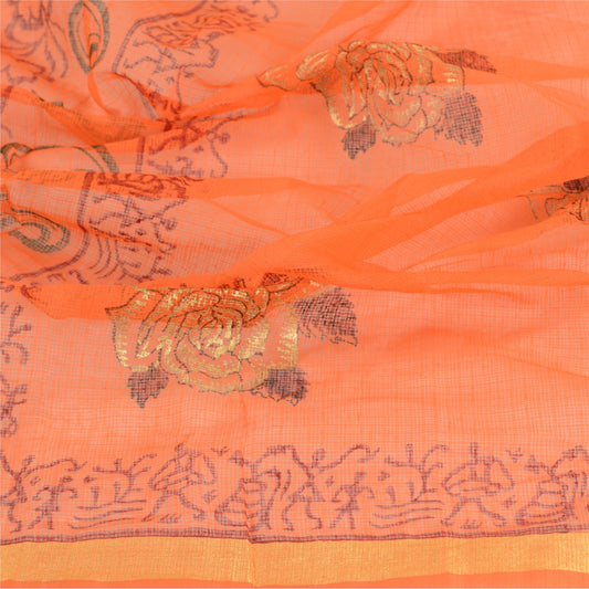 Sanskriti Vintage Dupatta Long Stole Cotton Orange Block Printed Warli Scarves