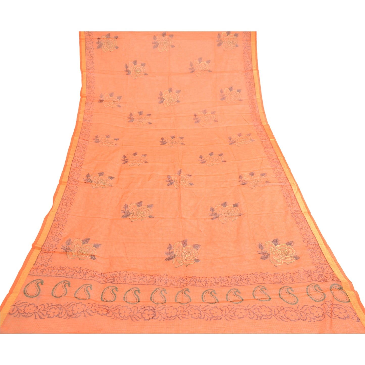 Sanskriti Vintage Dupatta Long Stole Art Silk Hand-Block Printed Kota Wrap Veil