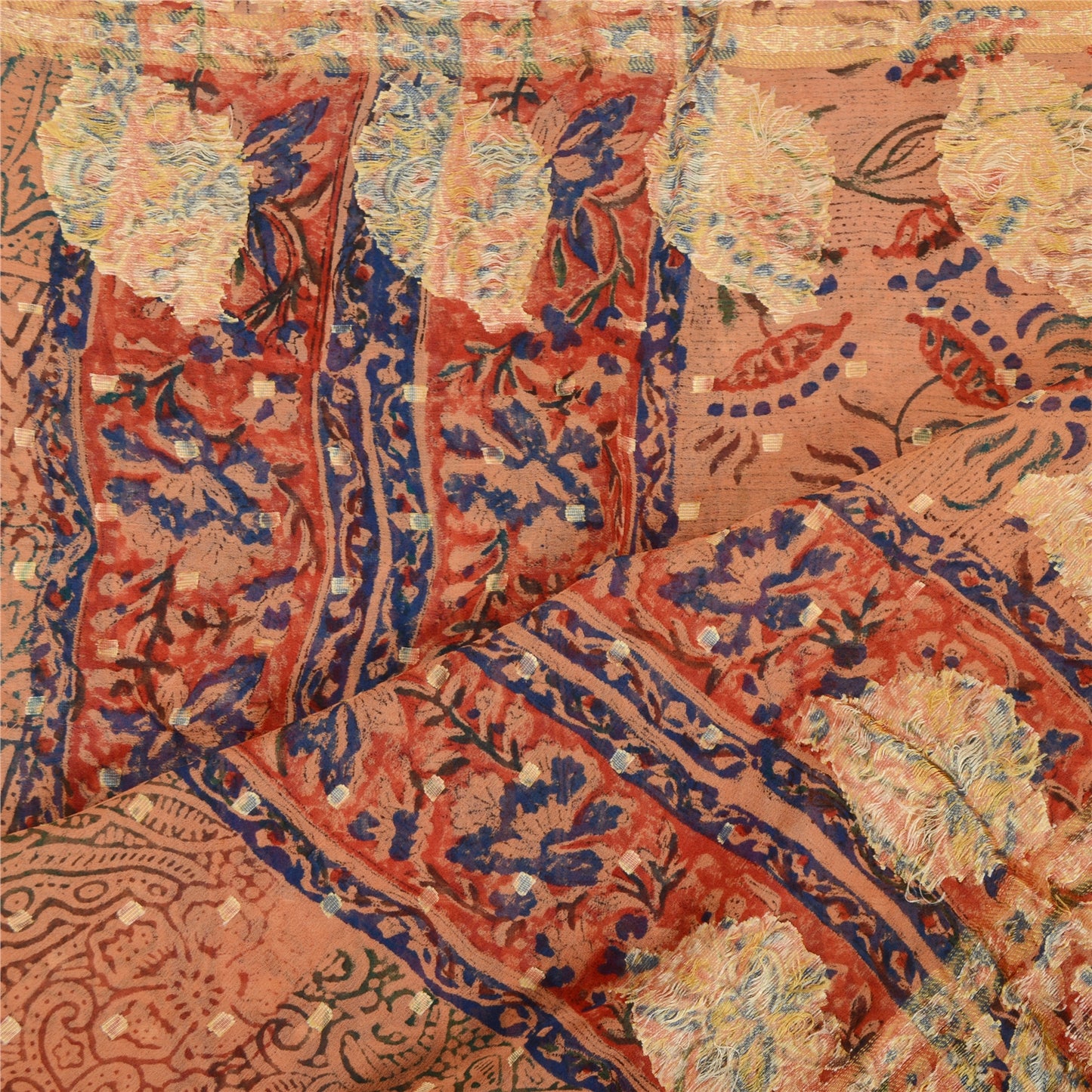 Sanskriti Vintage Dupatta Long Stole Pure Georgette Silk Peach Printed Scarves