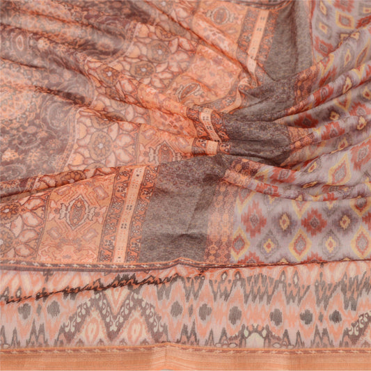 Sanskriti Vintage Dupatta Long Stole Chanderi Orange Hijab Printed Scarves