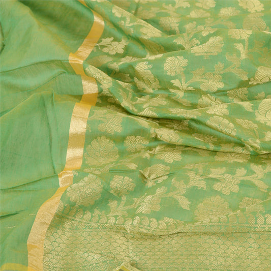 Sanskriti Vintage Dupatta Long Stole Chanderi Green Woven Scarves