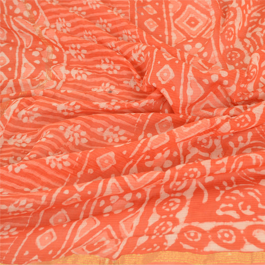 Sanskriti Vintage Dupatta Long Stole Chanderi Silk Peach Batik Work Wrap Scarves