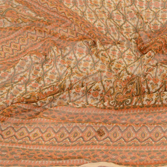 Sanskriti Vintage Dupatta Long Stole Georgette Orange Hijab Printed Soft Scarves