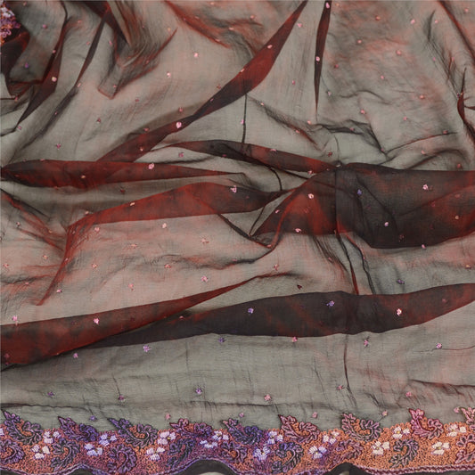 Sanskriti Vintage Dupatta Long Stole Pure Chiffon Silk Dark Red Handmade Tie-Dye