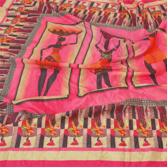 Sanskriti Vintage Dupatta Long Stole Pink Hijab Digital Printed Human Scarves