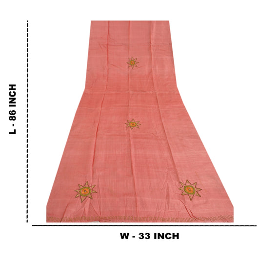 Sanskriti Vintage Hand Beaded Silk Dupatta: Vintage Pink Floral Stole Ecofriendly Craft Supply,Used NeckStole Remnant Fabric For Upcyclers