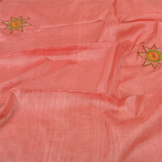 Sanskriti Vintage Dupatta Long Stole Pure Silk Pink Hand Beaded Wrap Scarves