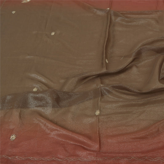 Sanskriti Vintage Dupatta Long Stole Georgette Brown Hand Beaded Wrap Scarves