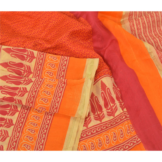 Sanskriti Vintage Dupatta Long Stole Blend Cotton Hijab Orange Scarves