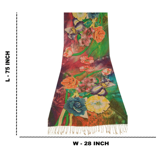 Sanskriti Vintage Dupatta Lang Stola Blandet Silke Multifarvet Trykt Sjal