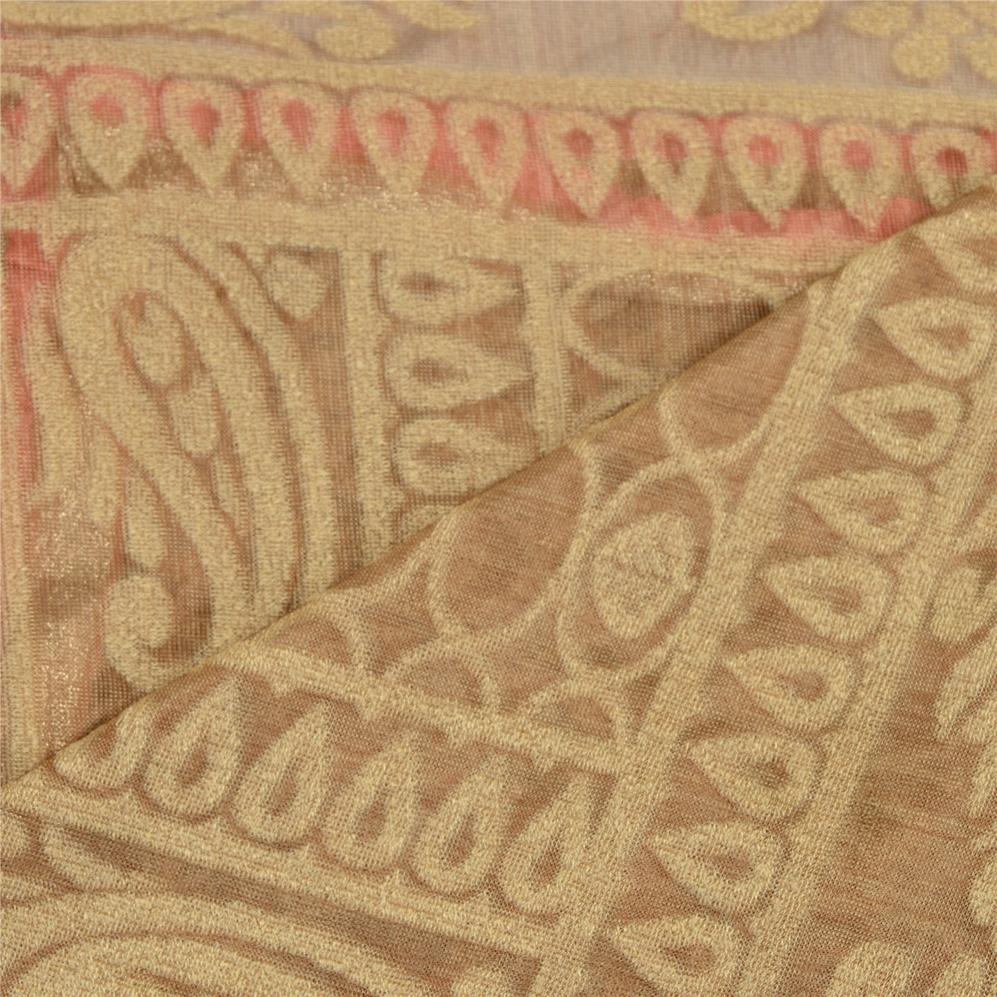 Sanskriti Vintage Dupatta Long Stole Net Mesh Golden Woven Wrap Scarves