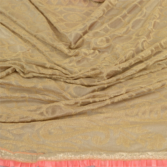 Sanskriti Vintage Dupatta Long Stole Net Mesh Golden Woven Wrap Scarves