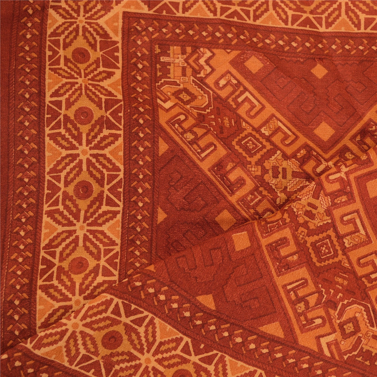 Sanskriti Vintage Dupatta Long Stole Pure Silk Dark Red Printed Soft Scarves