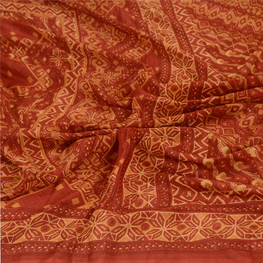 Sanskriti Vintage Dupatta Long Stole Pure Silk Dark Red Printed Soft Scarves