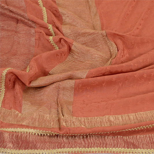 Sanskriti Vintage Dupatta Long Stole Pure Silk Peach Embroidered Woven Scarves