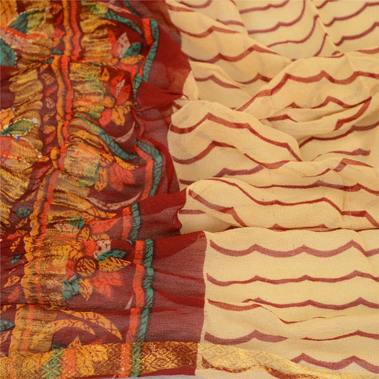 Sanskriti Vintage Dupatta Long Stole Cotton Ivory Printed Hijab Woven Scarves