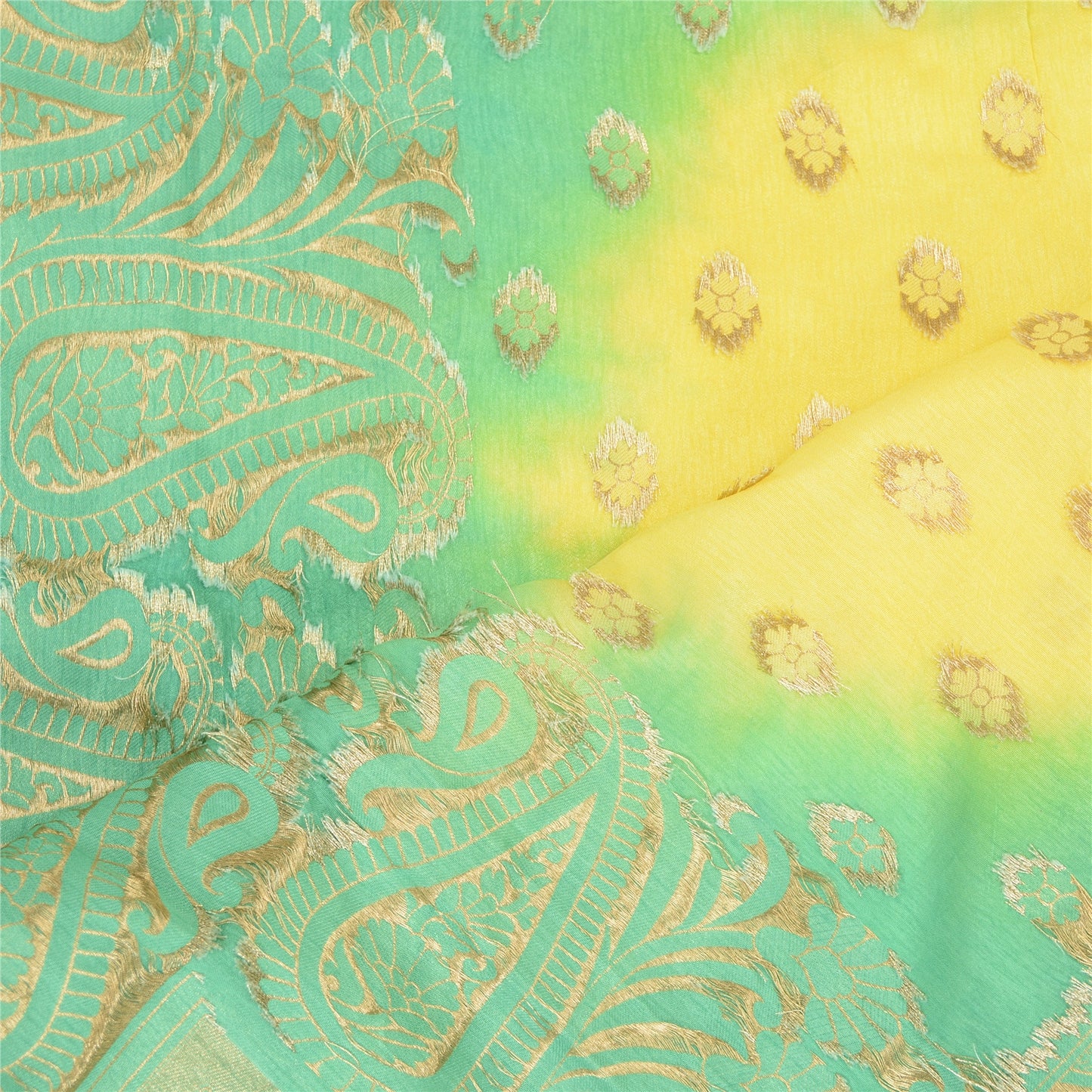 Sanskriti Vintage Dupatta Long Stole Blend Silk Green Woven Brocade Zari Scarves