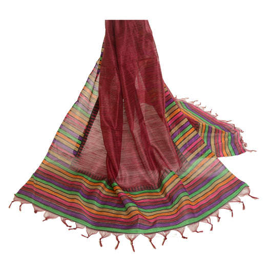 Sanskriti Vintage Dupatta Long Stole Handloom Woven Printed Wine Scarves
