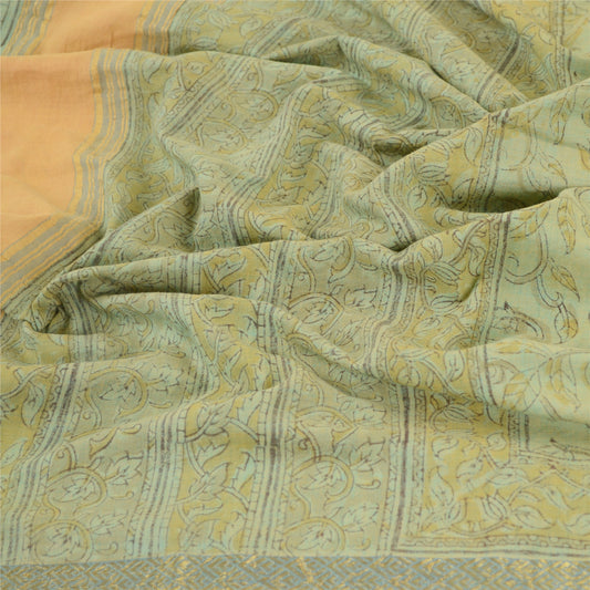 Sanskriti Vintage Dupatta Long Stole Pure Cotton Green Block Printed Hijab