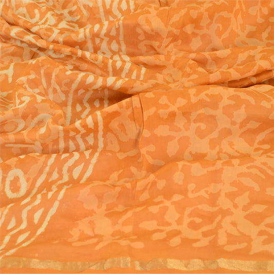 Sanskriti Vintage Dupatta Long Stole Cotton Silk Saffron Batik Work Wrap Scarves