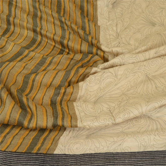 Sanskriti Vintage Dupatta Long Stole Pure Woolen Ivory Shawl Printed Scarves