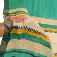 Sanskriti Vintage Dupatta Long Stole Pure Woolen Green Hijab Printed Scarves