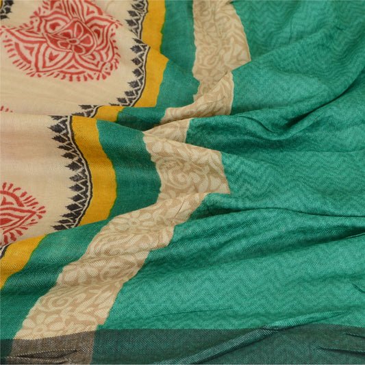 Sanskriti Vintage Dupatta Long Stole Pure Woolen Green Hijab Printed Scarves