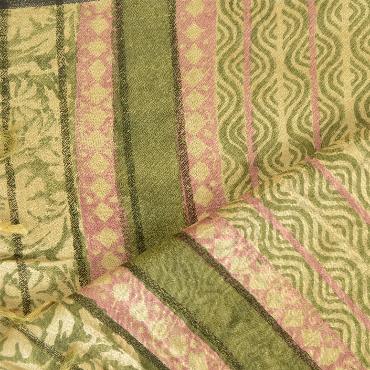 Sanskriti Vintage Dupatta Long Stole Woollen Green Shawl Printed Hijab