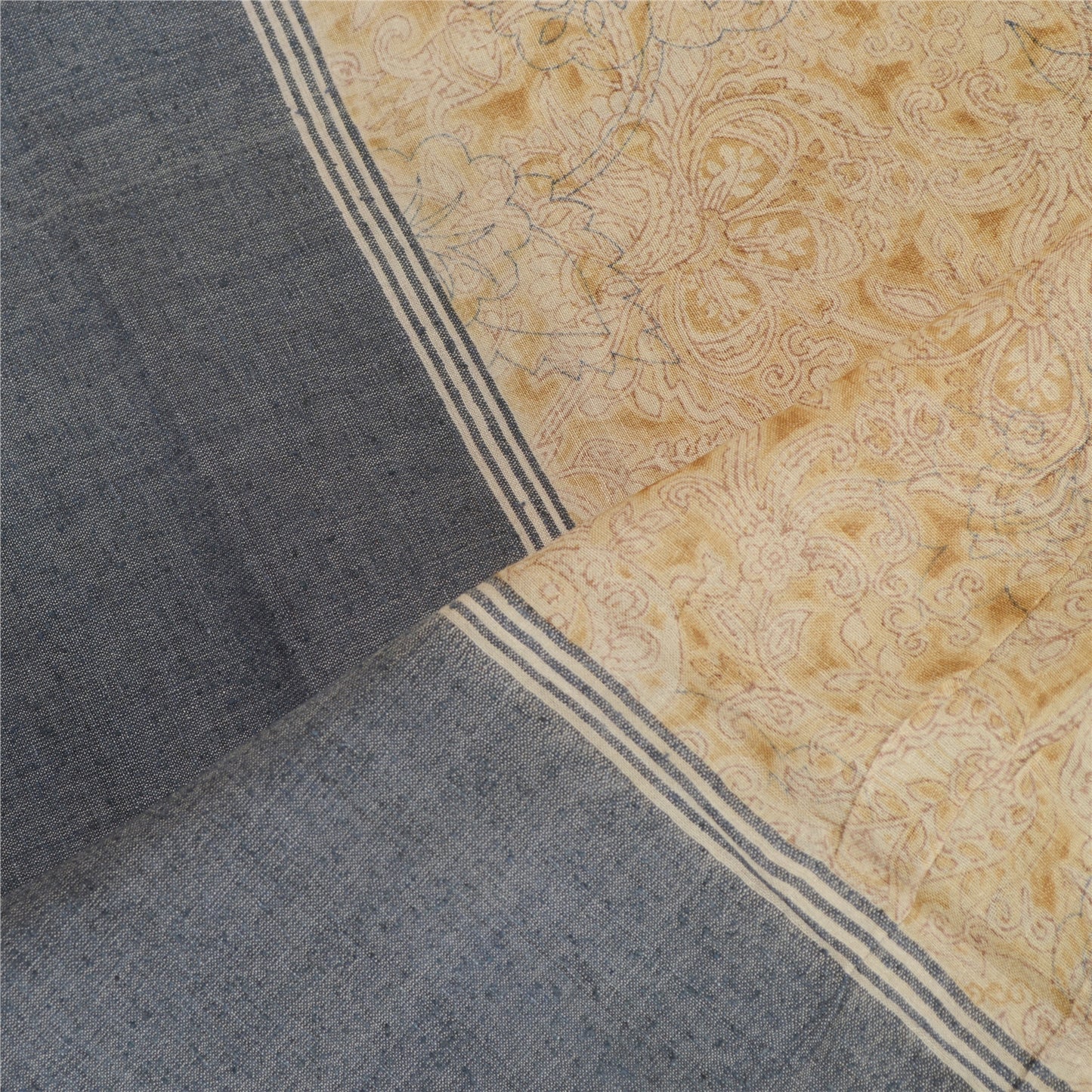 Sanskriti Vintage Dupatta Long Stole Pure Silk Beige Hijab Printed Soft Scarves